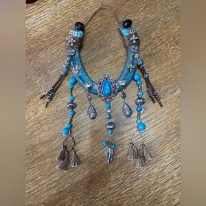 Bohemian Turquoise and Silver horseshoe wall hanging decor